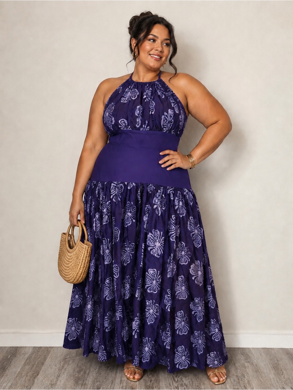 Red Tie-Dye Halter Backless Maxi Dress with Waistband